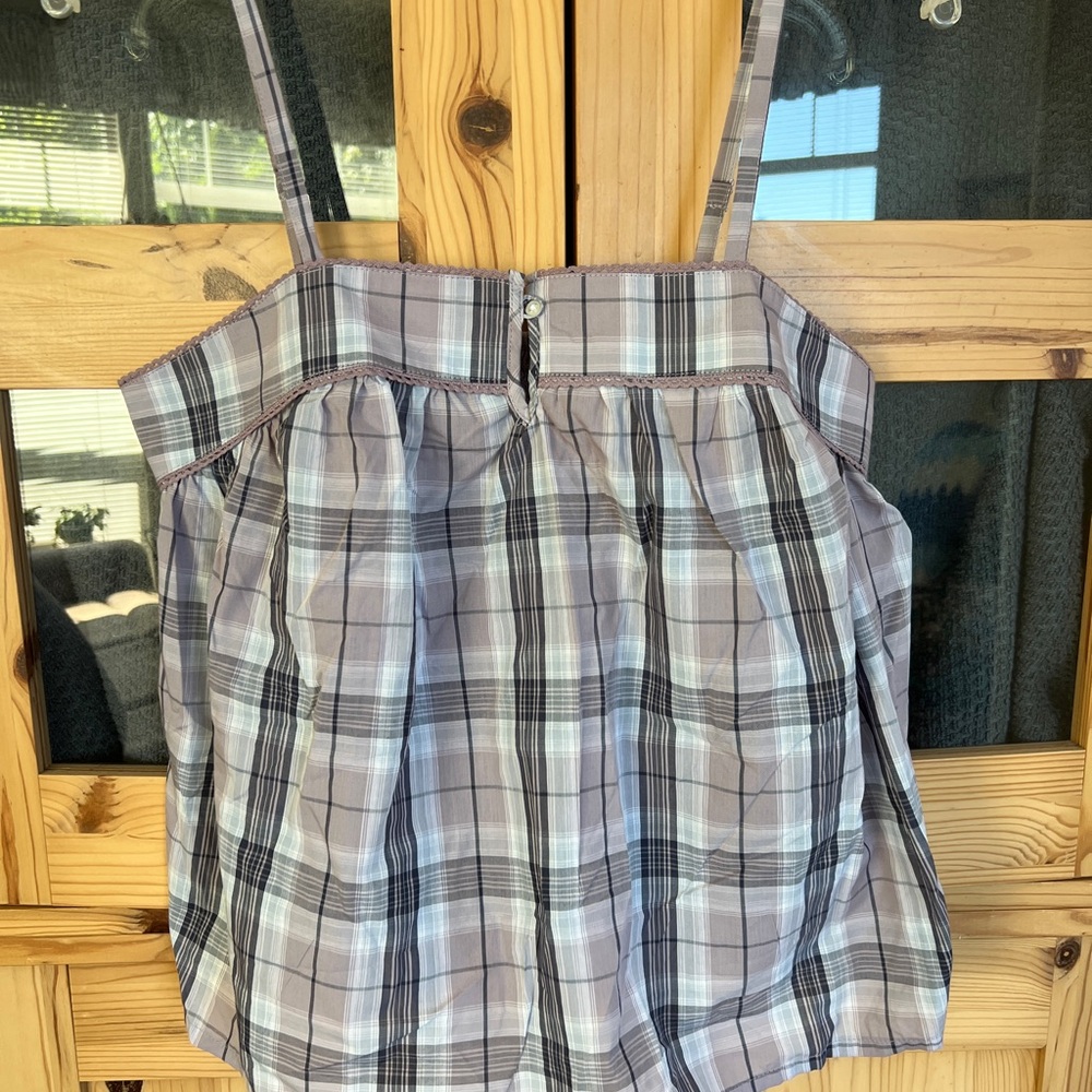 Old Navy White and Gray Smocked Plaid Camisole